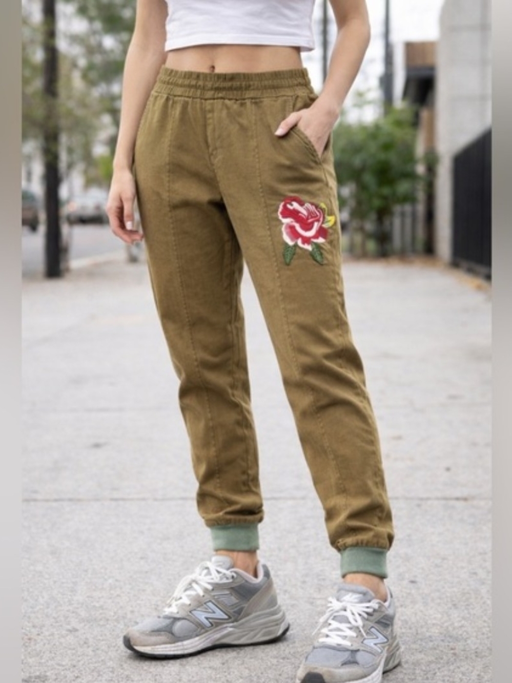 Jaded Gypsy Embroidered Olive Green Women's Joggers